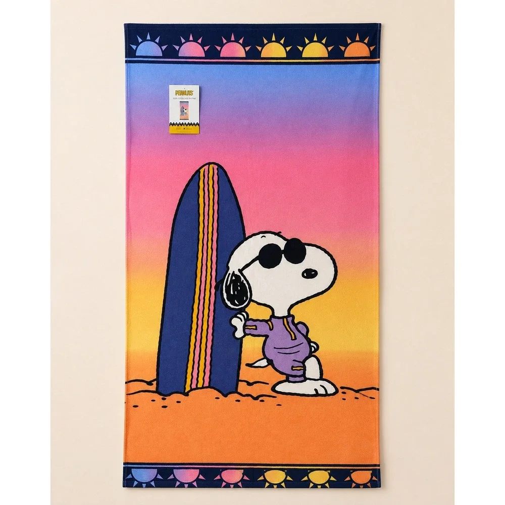 Peanuts Snoopy Surfboard Kids Beach Towel 28x58 Cotton Sunset NWT